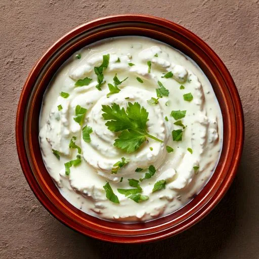 Sauce au fromage blanc thon crudités. Image générée par l'IA d'Adobe Firefly